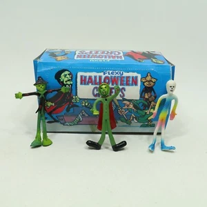 FLEXY HALLOWEEN CREEPS BENDY FIGURE SET OF 3 (1980'S) DRACULA MUMMY SCARECROW - Picture 1 of 11