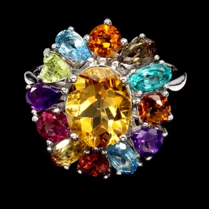925 Sterling Silver Ring Oval Citrine 10x8mm Peridot Topaz Gemstone Jewelry - Picture 1 of 14