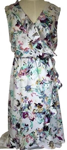 APT 9 XL Sleeveless Faux Wrap Dress Ruffle V Neck White Floral - Picture 1 of 7