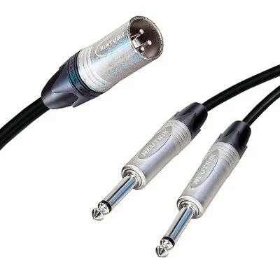 Neutrik Male XLR Split into 2 Dual Mono Jacks Cable. Splitter Summing Lead 3m+