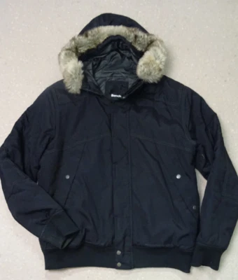 Herren Bench Winterjacke Parka Gr.L Schwarz Kapuze mit abn.Kunstfell - Bild 1 von 4