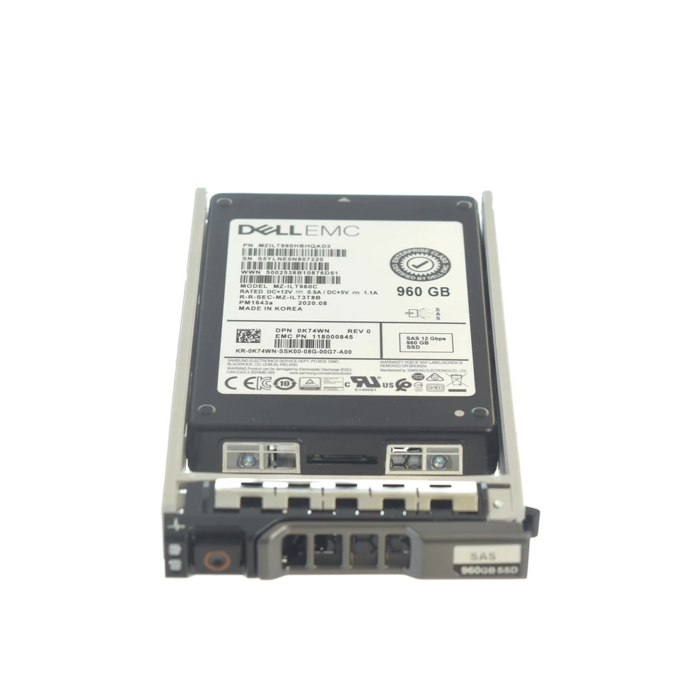 Dell Samsung PM1643a 2.5" 960GB 12GBPS RI SAS SSD Drive - K74WN MZ-ILT960C - Image 1 of 1