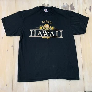 JERZEES - MAUI HAWAII - Vtg 80s-90s Black Aloha Vacation T-shirt, Adult Mens XL - Picture 1 of 6