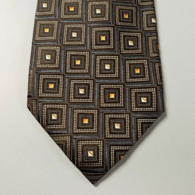 Corbata moderna Ermenegildo Zegna Jacquard geométrica marrón azul dorado seda Foto 1 de 4