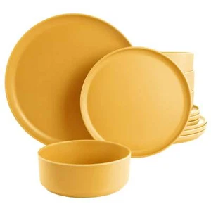 Gibson Home Canyon Crest 12 Piece Round Melamine Dinnerware Set in Yellow - Picture 1 of 1