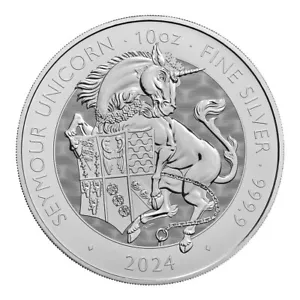 2024 U.K. 10 Pound 10 oz Silver Tudor Beast Seymour Unicorn BU - Picture 1 of 2