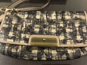 Coach Kristin Wristlet Foldover Beige/Black Fabric with Signature C Gold Letter  - Picture 1 of 8