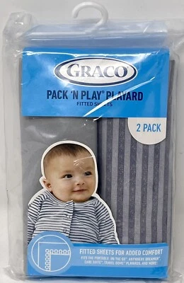 Graco Pack N Play Playard Fitted Sheets 2 Pack Gray Stripes Crib Size 39” x 27”  - Image 1 of 2