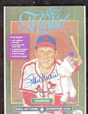 STAN MUSIAL Auto 1988 Donruss Diamond King HOF 8x11 Puzzle Framed JSA Certified - Image 1 of 4