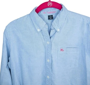 Vintage Ralph Lauren Blau Oxford Hemd XS Langarm Baumwolle Preppy RL Rosa Logo - Bild 1 von 5
