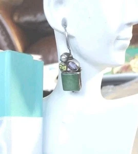 Sterling Silver Pearl Amethyst Peridot Chalcedony Lever Back Earrings by JGD - Picture 1 of 4