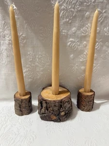 3 Stk. Baumstämme aus Holz mit Rinden-Kegelkerzenhalter - Bild 1 von 7