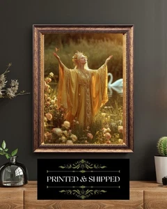 June Goddess Print Pagan Litha Wiccan Fantasy Art Summer Decor With Swans - Picture 1 of 5