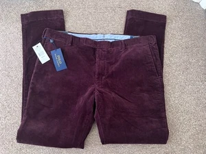 NEW Mens POLO RALPH LAUREN Wine Corduroy Trousers Cords Stretch Slim Fit W40 L34 - Picture 1 of 9
