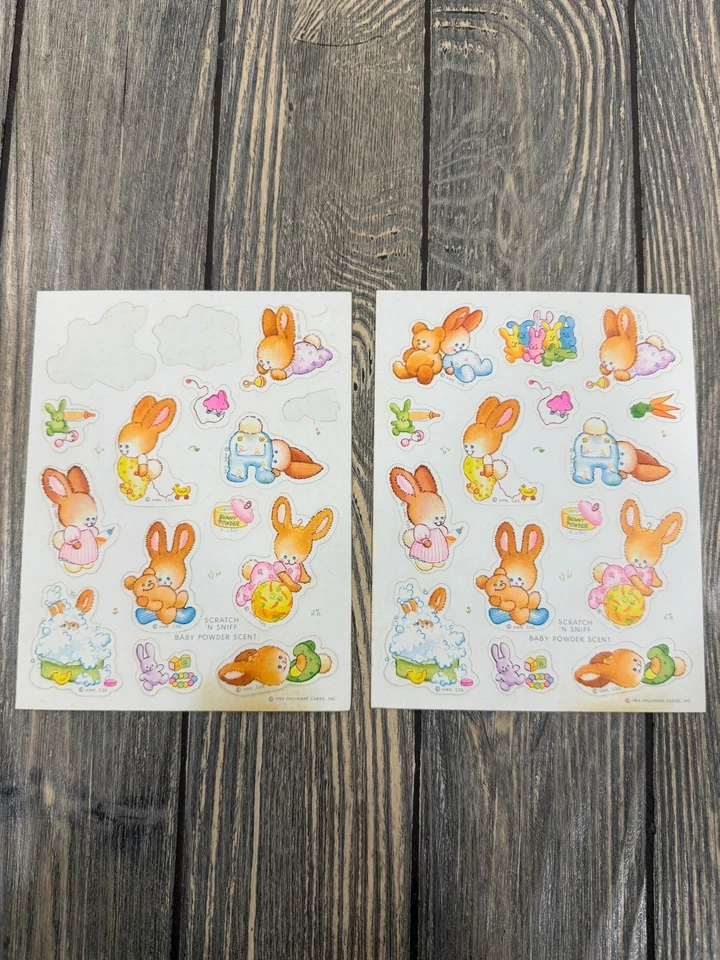Hojas de pegatinas Hallmark Bunny 1984 vintage Foto 1 de 3