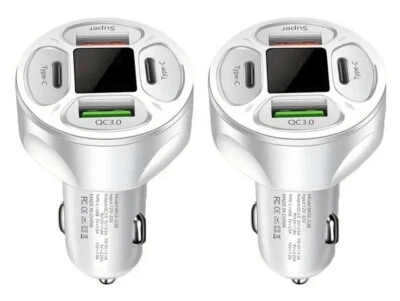 2X 4 Ports QC 3.0 & USB Type C Fast Quick Car Charger Lighter Adapter LED 7A 20W - Image 1 of 4