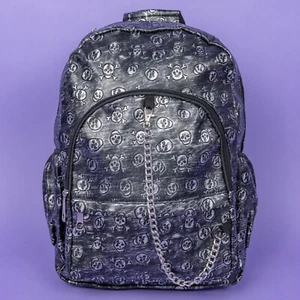 Rustikaler Totenkopf Köpfe Silber Rucksack Goth Gothic Emo Laptop Reiserucksack Tasche - Bild 1 von 6