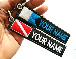 SCUBA  ALPHA DIVING FLAG CUSTOM NAME KEYCHAIN  EMBROIDERED TAG KEY RING HOLDER - Picture 1 of 7