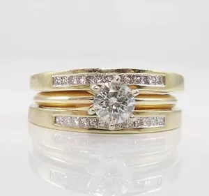14K Gelbgold 0,60ctw Diamant Verlobungsring 2 Hochzeitsband Set Größe 8,5 LNG2 - Bild 1 von 6