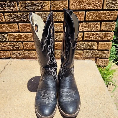 Botas de Vaquero Hondo Cuero Negro Piel de Toro Para Hombre 9EE Buen Estado De Colección  Foto 1 de 4