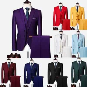 Premium Quality Men's Smart Fit Tuxedo 3 Pieces Suit Dress Wedding Work & Party - Picture 1 of 38