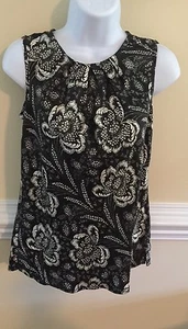 TALBOTS Größe 2 SCHWARZ GEBLÜMT SEIDE STRETCH ÄRMELLOS BLUSE TANK TOP TRÄGERTOP  - Bild 1 von 8