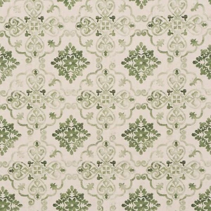 Tangier Olive 140cm Fabric Cotton Print Geometric Tile Effect Curtain Upholstery - Picture 1 of 6