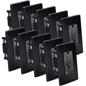 Electrical GFCI Outlet 20 Amp Tamper Resistant Universal Power Socket Black × 10 - Picture 1 of 12
