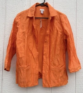 NWT Chico's Crinkled Shine Cassandra Solid Citrus Open Jacket Size 1 $119 MSRP - Picture 1 of 6