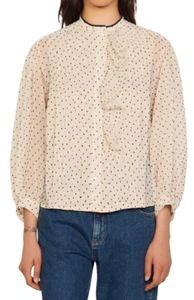 sandro Noelle Jabot Detail Swiss Dot Chiffon Ruffled Blouse 0 (US 2) 6292 - Picture 1 of 4