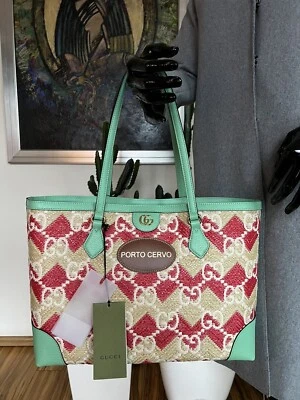 BOLSO MEDIANO GUCCI PORTO CERVO ITALIA COLECCIÓN RESORT PAJA SHOPPER OPHIDIA NUEVO Foto 1 de 4