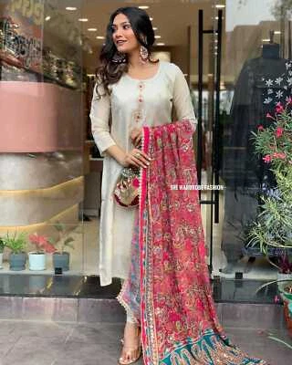 Fully Readymade Wedding Wear Kurta Palazzo Dupatta Set Indian Handmade Top Tunic - Image 1 of 4