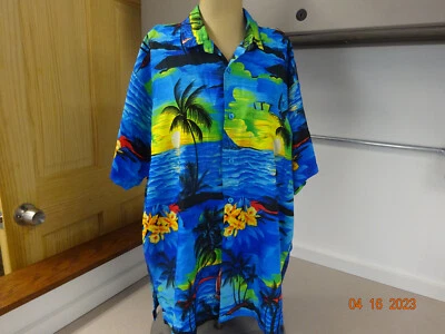 Camisa caribeña con estampado de botones Rima Beach Palms para hombre talla L 100 % terivoile Foto 1 de 4