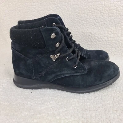 Botas Hush Puppies para mujer 8,5 negras gamuza cuero con cordones al tobillo Bostin confort Foto 1 de 4