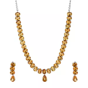925 Sterling Silver Oval Cut Citrine Gemstone Earrings & Necklace Jewelry Set - Picture 1 of 2