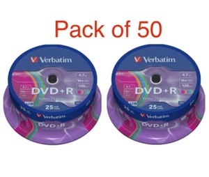 Verbatim DVD+R AGO Colour DVD Blank 4.7GB Discs 50 Pack - Picture 1 of 1