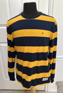 Tommy Hilfiger Casual  Knit Pullover Striped Blue And Yellow Cotton Men’s L NEW - Picture 1 of 13