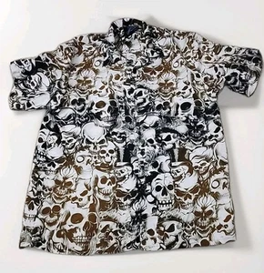 Sapphire Lounge Shirt Mens 2XL Black Gray Skulls Allover AOP (M1) - Picture 1 of 12