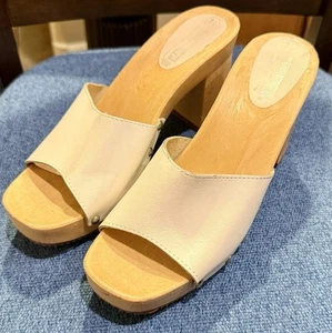 Zuecos Retro Años 70 Vintage Colección Cuero Blanco Talla 7.5 Zapatos Sandalias Y2K - Imagen 1 de 7