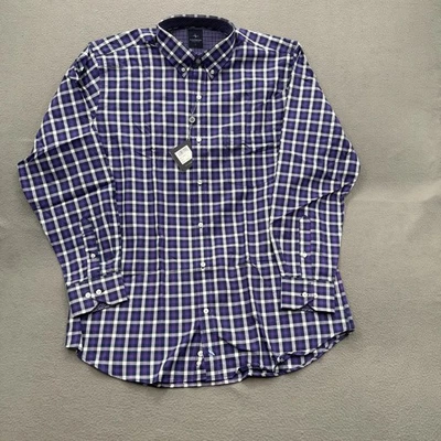Camisa masculina coleção Tailorbyrd grande roxa xadrez 100% algodão com botão para cima - Imagem 1 de 4