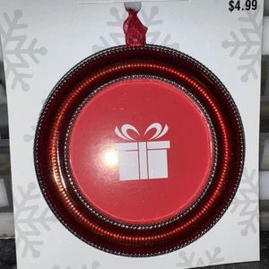 New ORNAMENT PICTURE FRAME Christmas Red/Silver Ornament Fit Photo 2.5”W x2.5"H - Picture 1 of 5