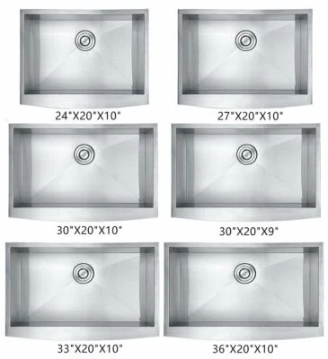  Delantal individual de acero inoxidable fregadero de granja frente curvo calibre 16 varios tamaños Foto 1 de 4