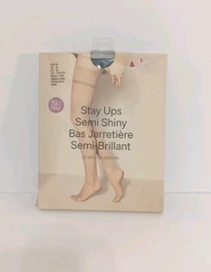 H&M Black Stay Ups Semi Shiny Invisible Toe Stockings Medium NEW - Picture 1 of 5