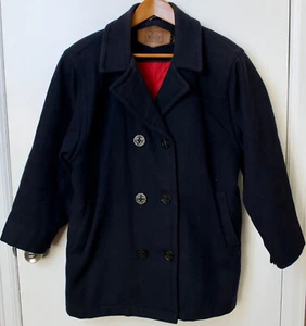 Woolrich Womens Wool Naval Pea Coat Double Breasted Size M Navy Blue USA Made - Picture 1 of 13