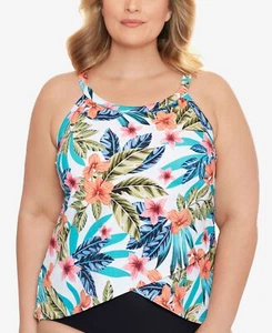 Swim Solutions Plus Size Montego Bay Printed Underwire Tankini Top, 24W, Mult... - Picture 1 of 3