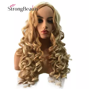 Womens Gold Blonde Wig Long Curly Wavy Golden Mix Highlight Synthetic Hair Wigs - Picture 1 of 3