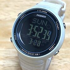 Pasnew Mens 30m White Black Reverse LCD Digital Alarm Chrono Watch~New Battery