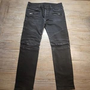 Hudson Blinder Sz 36 Black Skinny Biker Button Fly Moto Denim Jeans Mens 36x29 - Picture 1 of 12