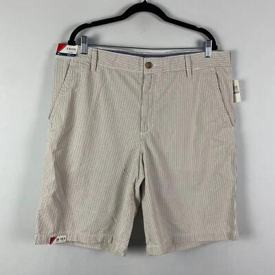 Pantalones Cortos Chinos Izod Talla 38 Blanco Tostado Rayas Algodón Frente Plano 10.5" Entrepierna Foto 1 de 4