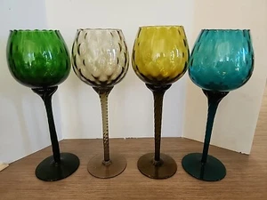 4 Vintage MID CENTURY Italian Empoli Long Stem Glass SET - Picture 1 of 7